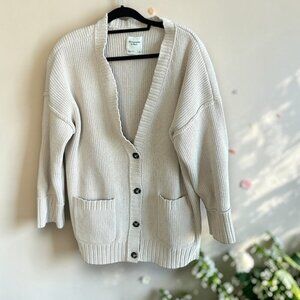 Abercrombie & Fitch Women's Dad Cardigan Sweater Oversized Oatmeal Beige Heavy